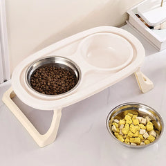 1PC Foldable Stainless Steel Pet Bowl Cat Food Bowl Cat Bowl Dog Food Bowl Neck Protection High Foot Double Bowl