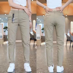 Mens Casual Pants Korea Fashion Summer Slim Fit Trousers High Quality Elastic Waist Straight Golf Sports Pants Men Clothing