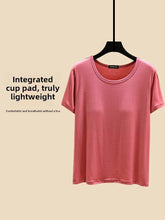 Loose Modal T-irt Women's Spring Summer round Ne ort Sve Built-in Bra Pad Top Size Large Casual Sle Base irt