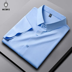 New Men's Business Casual Short Sleeved Solid Color Shirt Wrinkle Resistant Wrinkle Free Comfortable All Season Versatile Top
