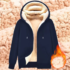 Trendy Sweatshirt Coat Front Pockets Warm Zipper Lamb Wool Jacket Men and Woman Winter Pure Color Plush Lined Cardigan Hoodie