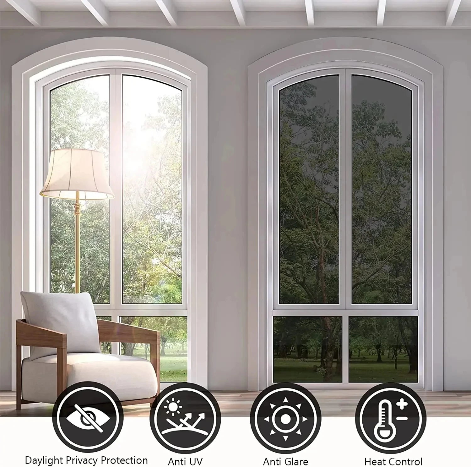 60-90CM Window Privacy Tint Film One Way Vinyl Mirror Foil House Non Adhesive Glass Stickers Rolls Anti Look UV Protection Film
