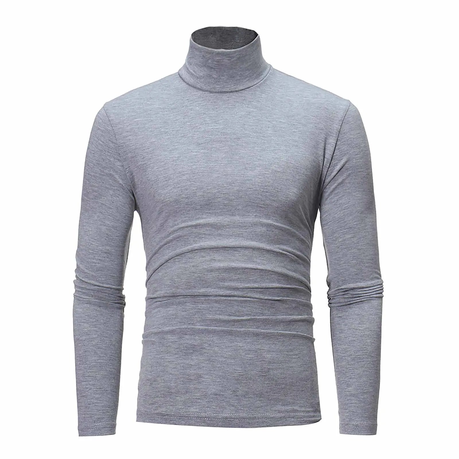 Basic Bottoming Plain T-shirt Fashion Men's Casual Slim Fit Basic Turtleneck High Collar Pullover Male Autumn Spring Thin Tops