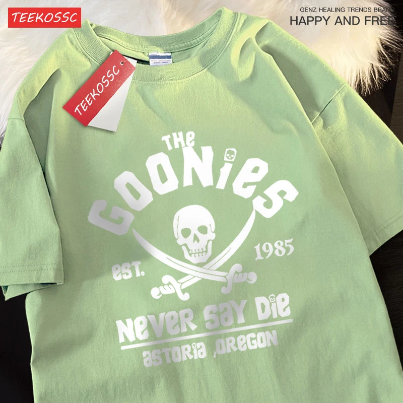 The Goonies Never Say Die T Shirts Men Women Comfortable Crewneck Tshirt Breathable Cotton T Shirts Street Loose Couple Clothing
