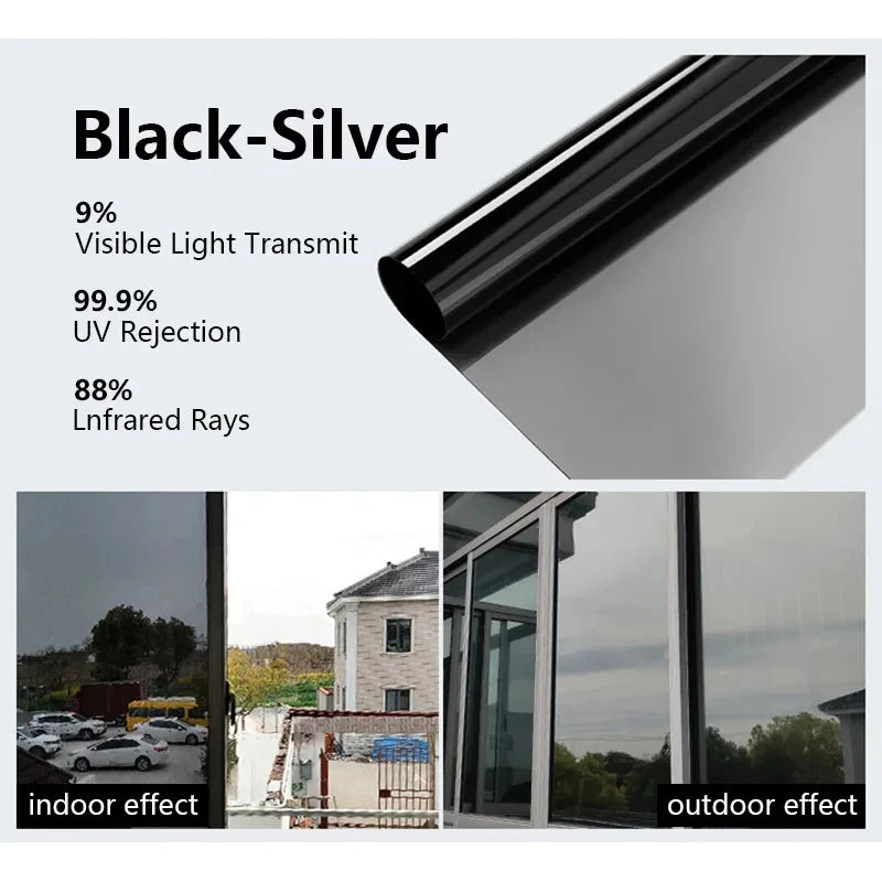 60-90CM Window Privacy Tint Film One Way Vinyl Mirror Foil House Non Adhesive Glass Stickers Rolls Anti Look UV Protection Film