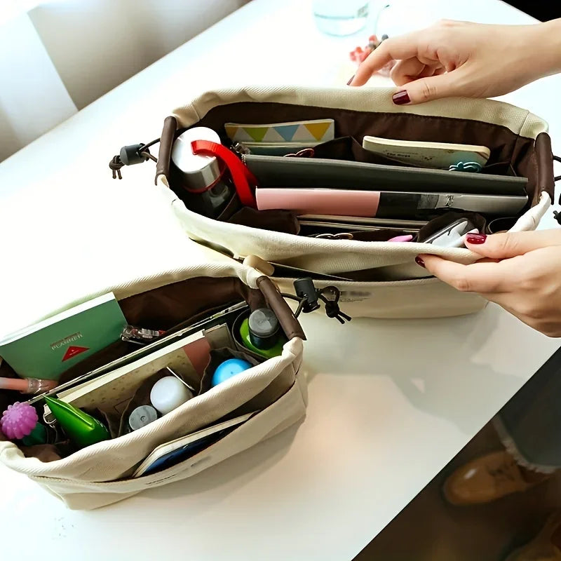 1/2pcs Drawstring Canvas Storage Organizers Multi-Pockets Liner Bag Lightweight Portable Travel Storage Bag