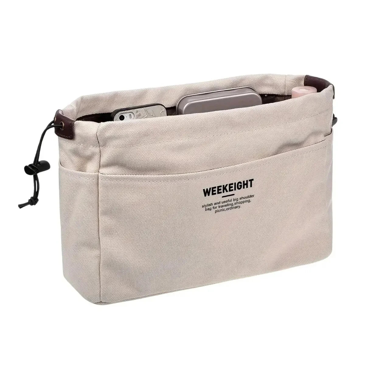 1/2pcs Drawstring Canvas Storage Organizers Multi-Pockets Liner Bag Lightweight Portable Travel Storage Bag