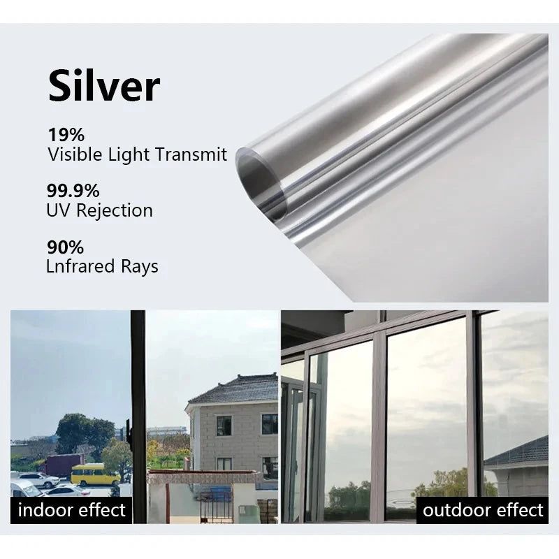60-90CM Window Privacy Tint Film One Way Vinyl Mirror Foil House Non Adhesive Glass Stickers Rolls Anti Look UV Protection Film
