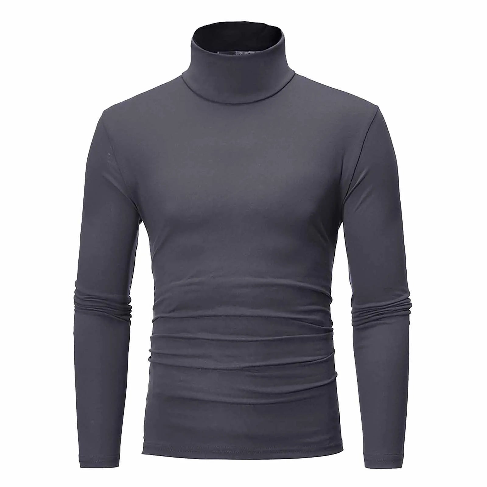 Basic Bottoming Plain T-shirt Fashion Men's Casual Slim Fit Basic Turtleneck High Collar Pullover Male Autumn Spring Thin Tops