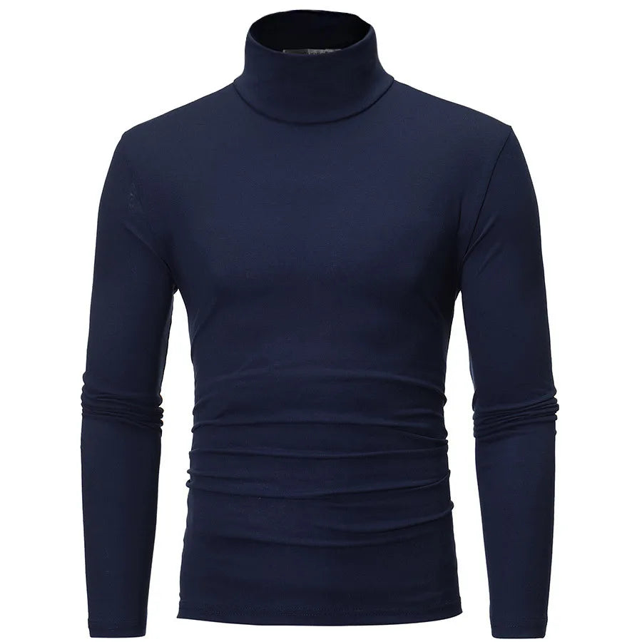 Basic Bottoming Plain T-shirt Fashion Men's Casual Slim Fit Basic Turtleneck High Collar Pullover Male Autumn Spring Thin Tops
