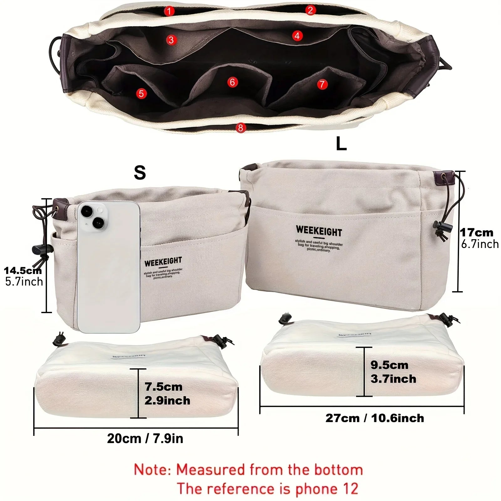 1/2pcs Drawstring Canvas Storage Organizers Multi-Pockets Liner Bag Lightweight Portable Travel Storage Bag