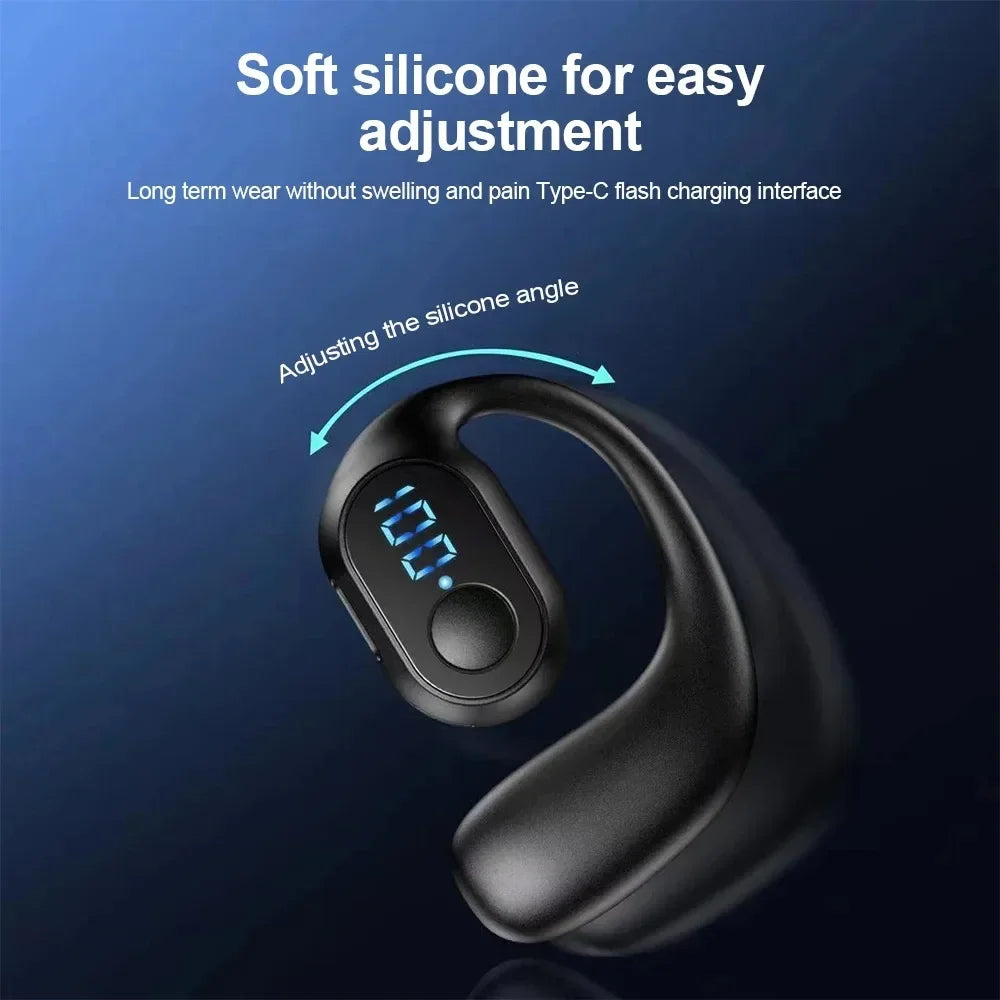 Bluetooth 5.4 Wireless Earphone Lightweight Bone Conduction Headphone Ear Hook LED Display HD Calling Mic Surround Sound Earbud