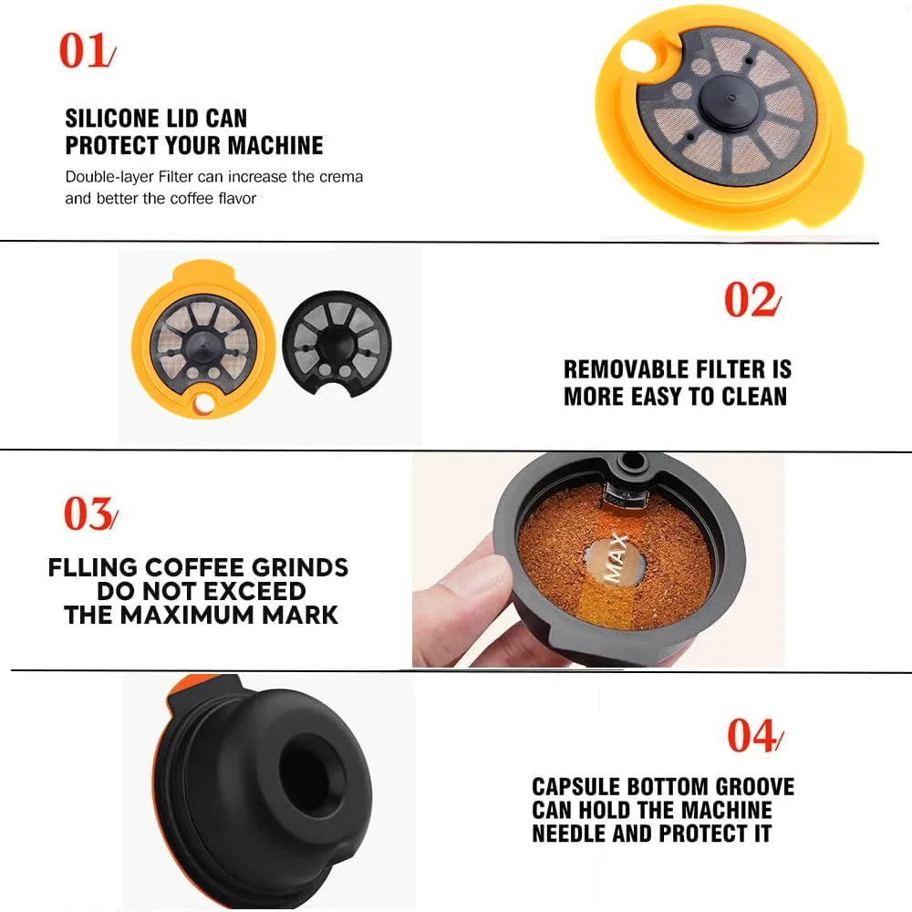 iCafilas Reusable Coffee Capsule Pods for-Bosch Tassimo Coffee Capsule Pod Silicone Lid Eco-Friendly