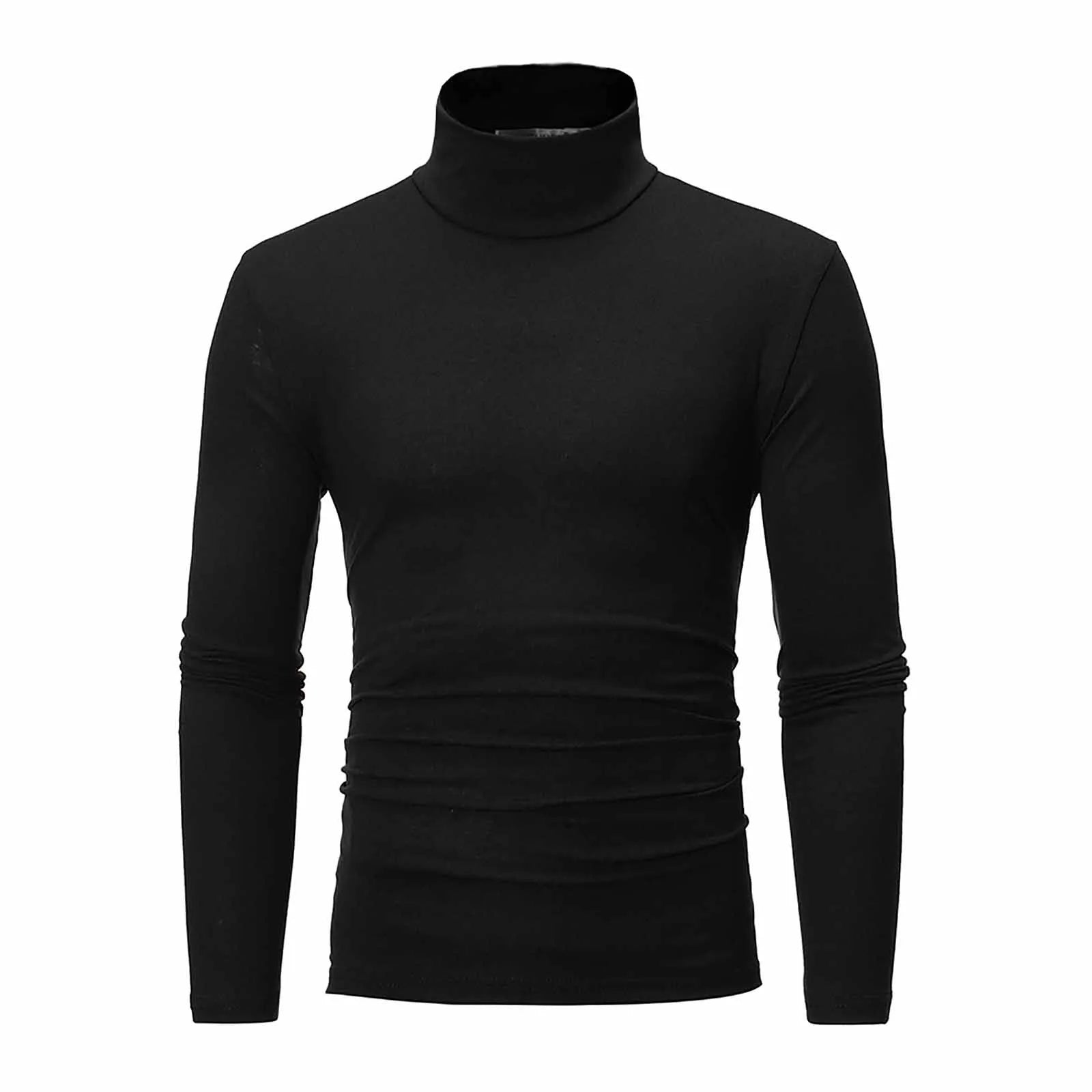 Basic Bottoming Plain T-shirt Fashion Men's Casual Slim Fit Basic Turtleneck High Collar Pullover Male Autumn Spring Thin Tops