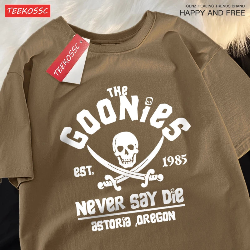The Goonies Never Say Die T Shirts Men Women Comfortable Crewneck Tshirt Breathable Cotton T Shirts Street Loose Couple Clothing