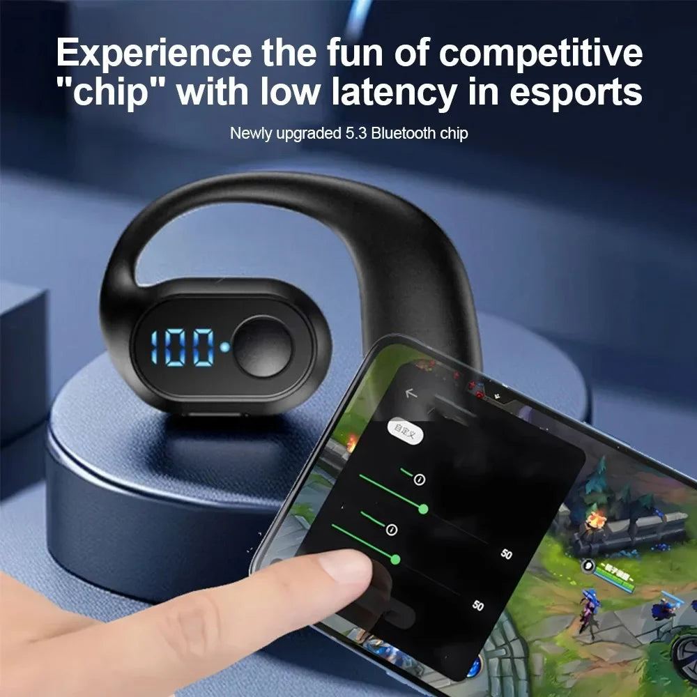 Bluetooth 5.4 Wireless Earphone Lightweight Bone Conduction Headphone Ear Hook LED Display HD Calling Mic Surround Sound Earbud