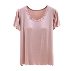 Modal Spwear Women's Summer New Large Size ort Sve Top Thin Pure Color Home Clothes T-irt with Chest Pad round Ne