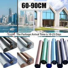 60-90CM Window Privacy Tint Film One Way Vinyl Mirror Foil House Non Adhesive Glass Stickers Rolls Anti Look UV Protection Film