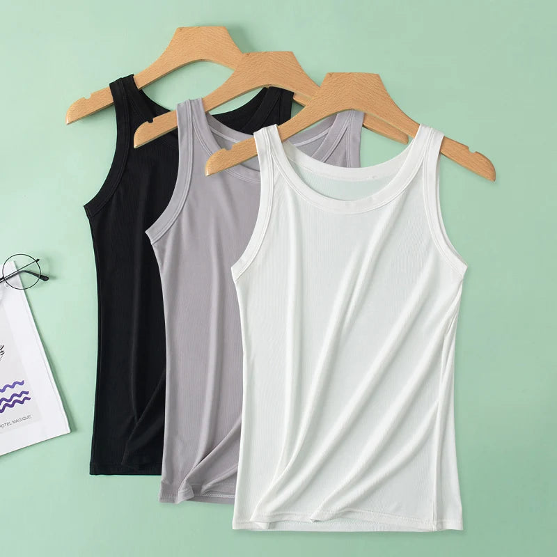 1/3 Pcs Women's Four Season Thin Slim Fit Solid Color Vest For Teenagers And Girls Solid Color Versatile Top Sexy Suspender Base