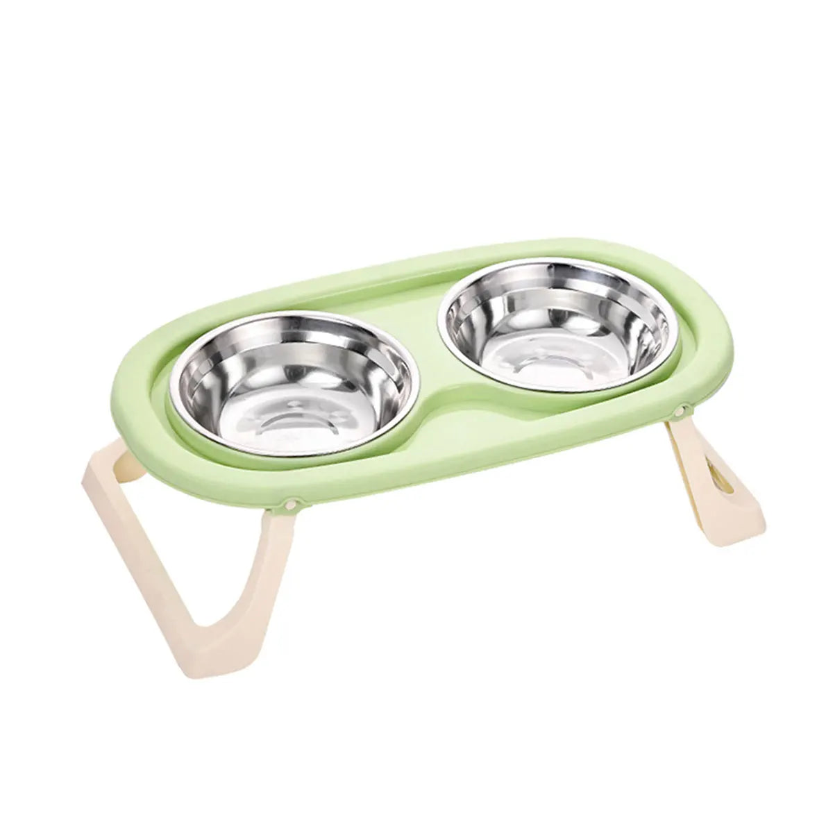 1PC Foldable Stainless Steel Pet Bowl Cat Food Bowl Cat Bowl Dog Food Bowl Neck Protection High Foot Double Bowl