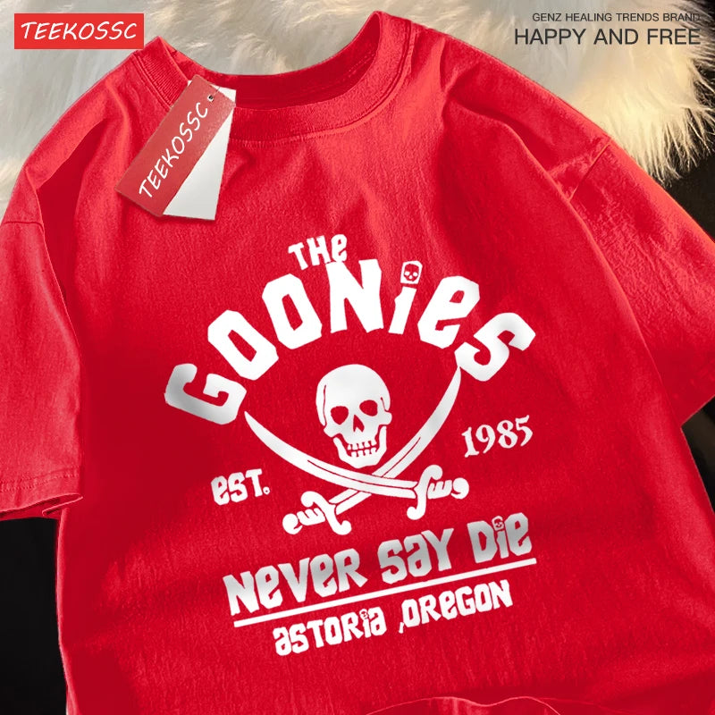 The Goonies Never Say Die T Shirts Men Women Comfortable Crewneck Tshirt Breathable Cotton T Shirts Street Loose Couple Clothing