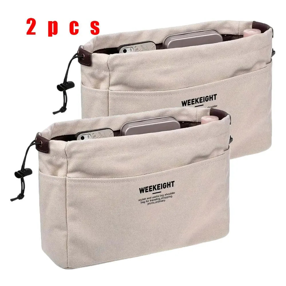 1/2pcs Drawstring Canvas Storage Organizers Multi-Pockets Liner Bag Lightweight Portable Travel Storage Bag