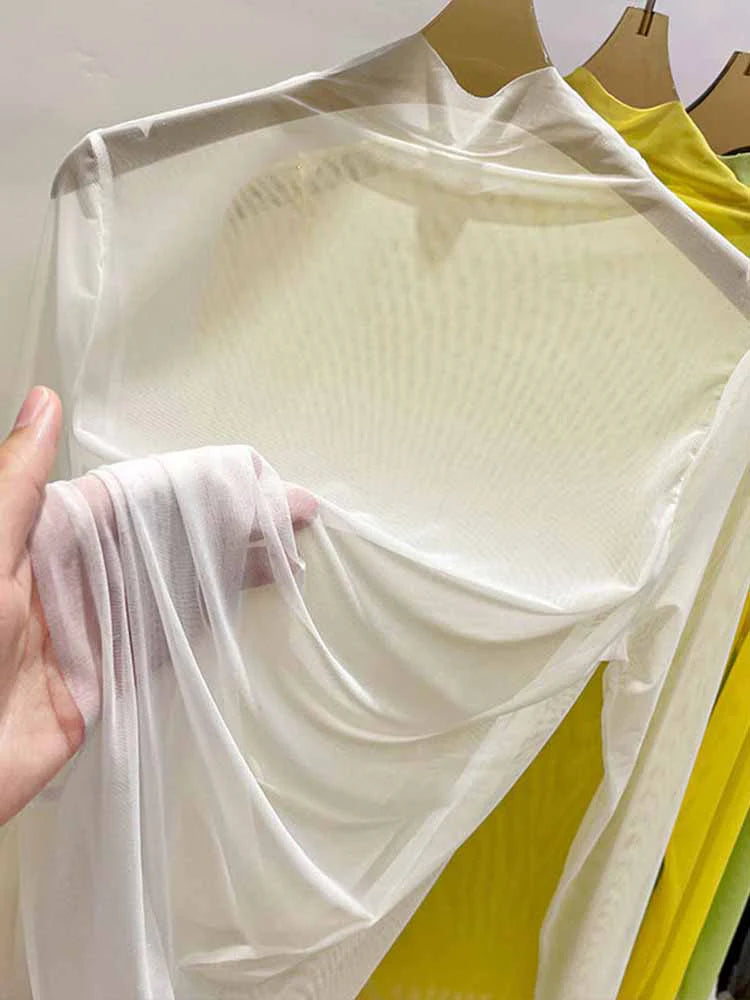 Transparent Gauze Bottoming T-shirt Women Clothing Summer Long Sleeved T-shirt with Gauze Shirt Half High Collar Sunscreen 2024