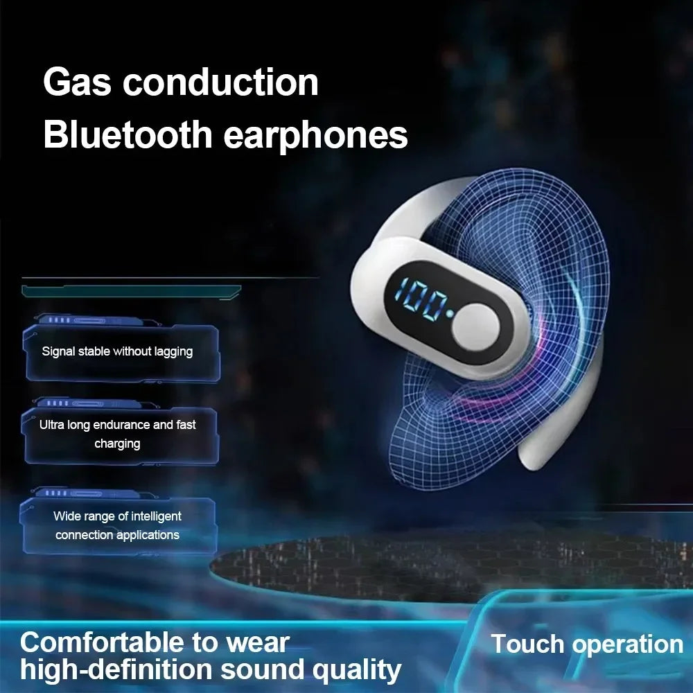 Bluetooth 5.4 Wireless Earphone Lightweight Bone Conduction Headphone Ear Hook LED Display HD Calling Mic Surround Sound Earbud